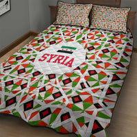 Syria Geometric Pattern Quilt Bed Set with Traditional Arab Tile Motif and Flag Emblem
