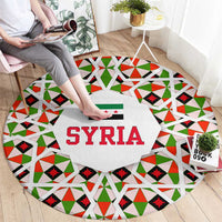 Syria Geometric Pattern Round Carpet with Traditional Arab Tile Motif and Flag Emblem