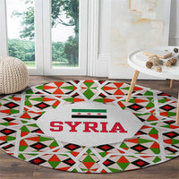 Syria Geometric Pattern Round Carpet with Traditional Arab Tile Motif and Flag Emblem