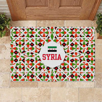 Syria Geometric Pattern Rubber Doormat with Traditional Arab Tile Motif and Flag Emblem