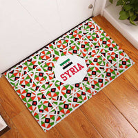 Syria Geometric Pattern Rubber Doormat with Traditional Arab Tile Motif and Flag Emblem