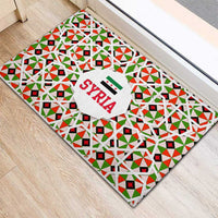 Syria Geometric Pattern Rubber Doormat with Traditional Arab Tile Motif and Flag Emblem