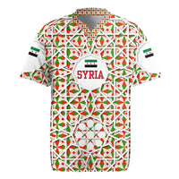 Syria Geometric Pattern Rugby Jersey with Traditional Arab Tile Motif and Flag Emblem