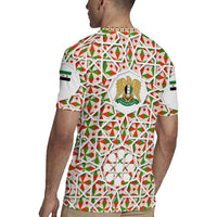 Syria Geometric Pattern Rugby Jersey with Traditional Arab Tile Motif and Flag Emblem