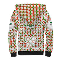 Syria Geometric Pattern Sherpa Hoodie with Traditional Arab Tile Motif and Flag Emblem