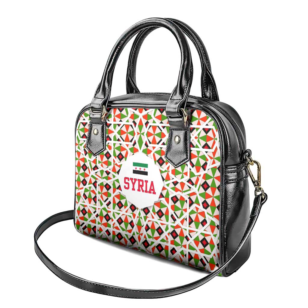 Syria Geometric Pattern Shoulder Handbag with Traditional Arab Tile Motif and Flag Emblem
