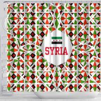 Syria Geometric Pattern Shower Curtain with Traditional Arab Tile Motif and Flag Emblem
