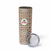 Syria Geometric Pattern Skinny Tumbler with Traditional Arab Tile Motif and Flag Emblem