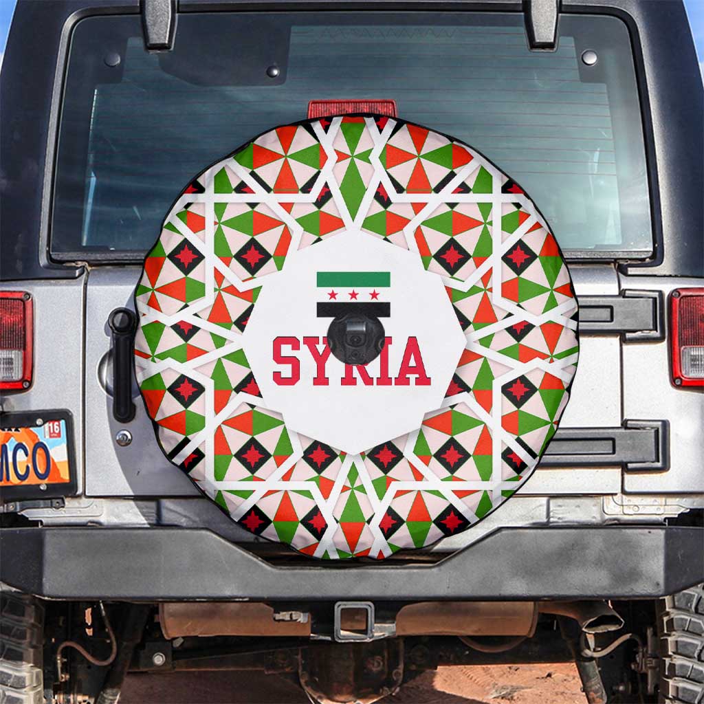 Syria Geometric Pattern Spare Tire Cover with Traditional Arab Tile Motif and Flag Emblem