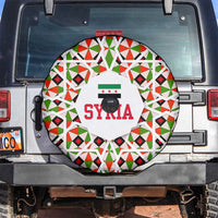 Syria Geometric Pattern Spare Tire Cover with Traditional Arab Tile Motif and Flag Emblem