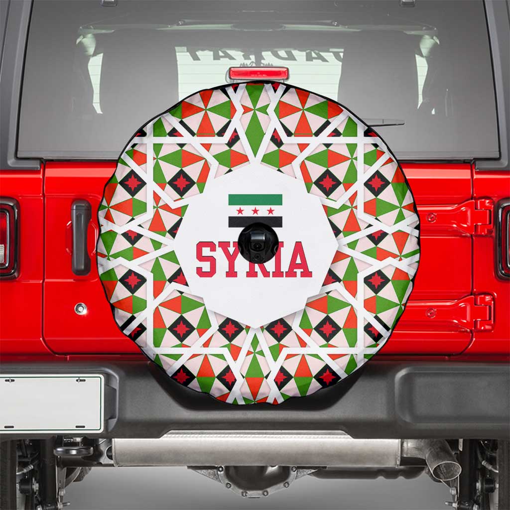 Syria Geometric Pattern Spare Tire Cover with Traditional Arab Tile Motif and Flag Emblem