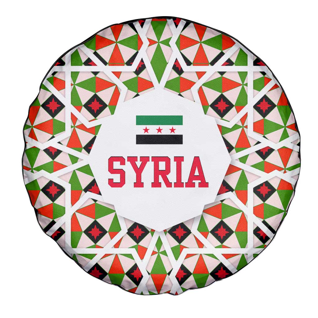 Syria Geometric Pattern Spare Tire Cover with Traditional Arab Tile Motif and Flag Emblem