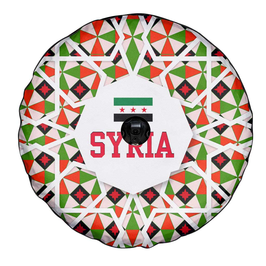 Syria Geometric Pattern Spare Tire Cover with Traditional Arab Tile Motif and Flag Emblem
