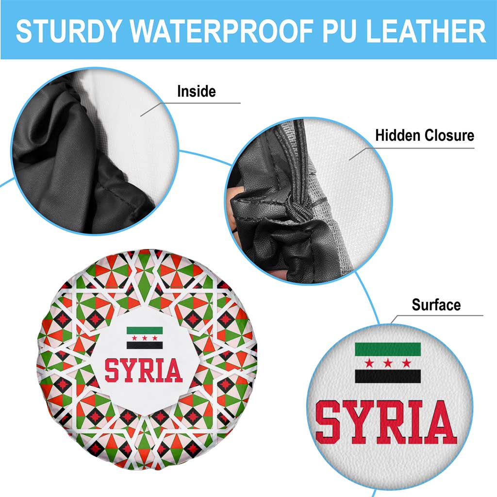 Syria Geometric Pattern Spare Tire Cover with Traditional Arab Tile Motif and Flag Emblem