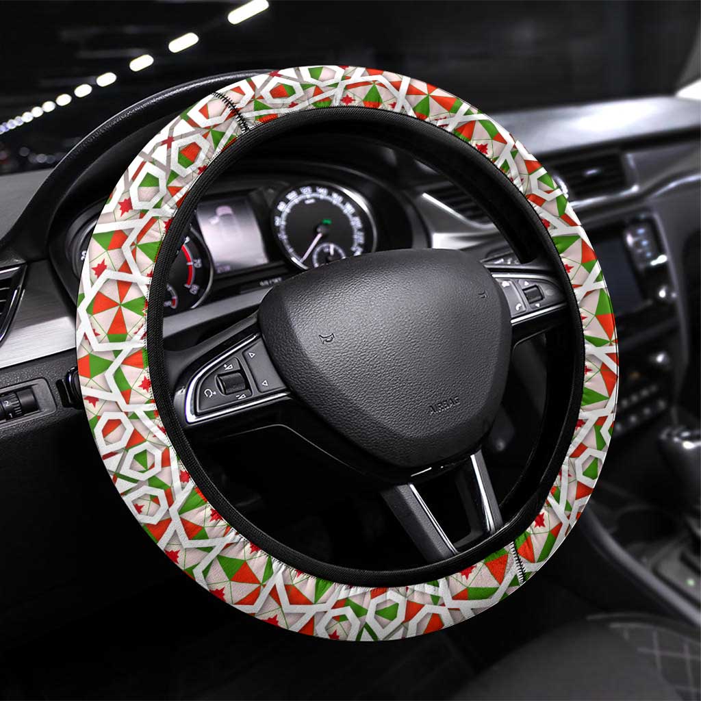 Syria Geometric Pattern Steering Wheel Cover with Traditional Arab Tile Motif and Flag Emblem