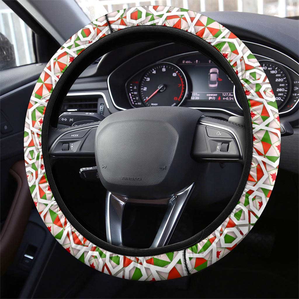 Syria Geometric Pattern Steering Wheel Cover with Traditional Arab Tile Motif and Flag Emblem