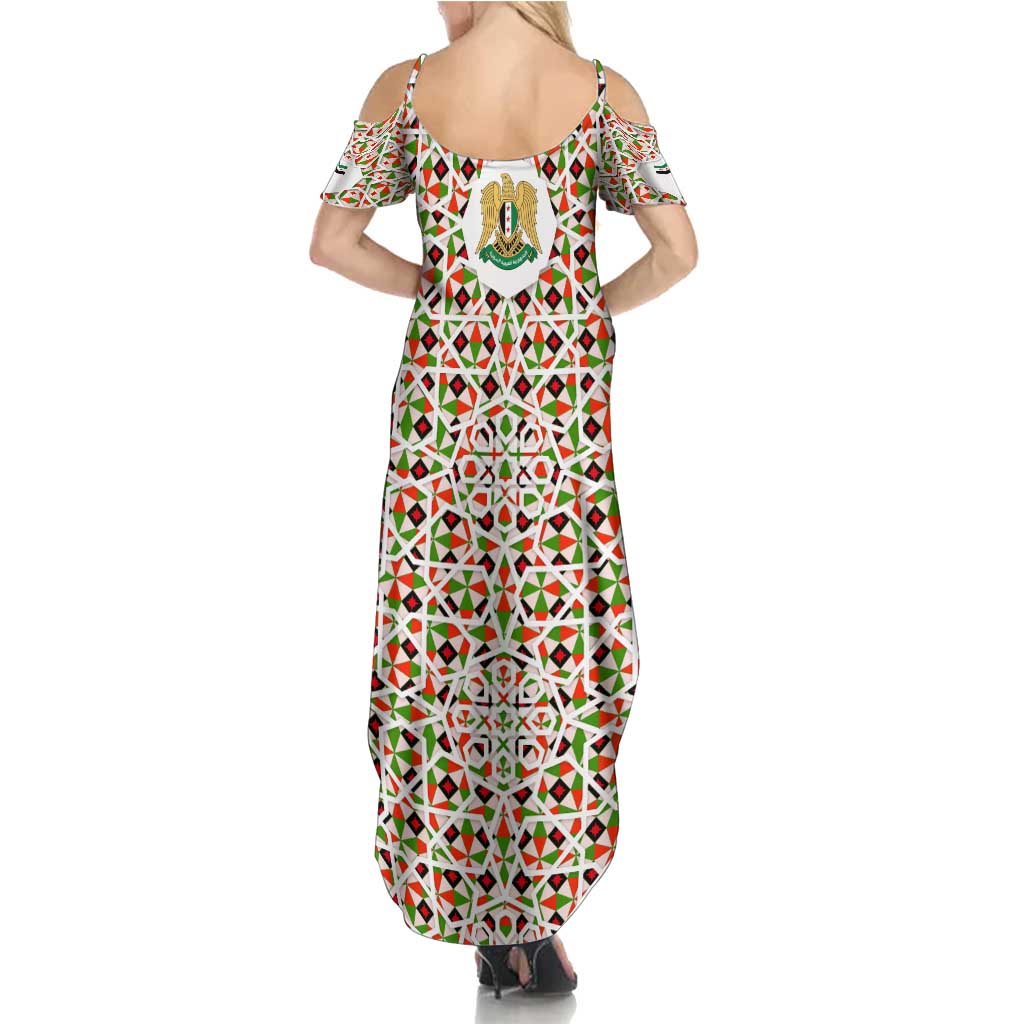 Syria Geometric Pattern Summer Maxi Dress with Traditional Arab Tile Motif and Flag Emblem