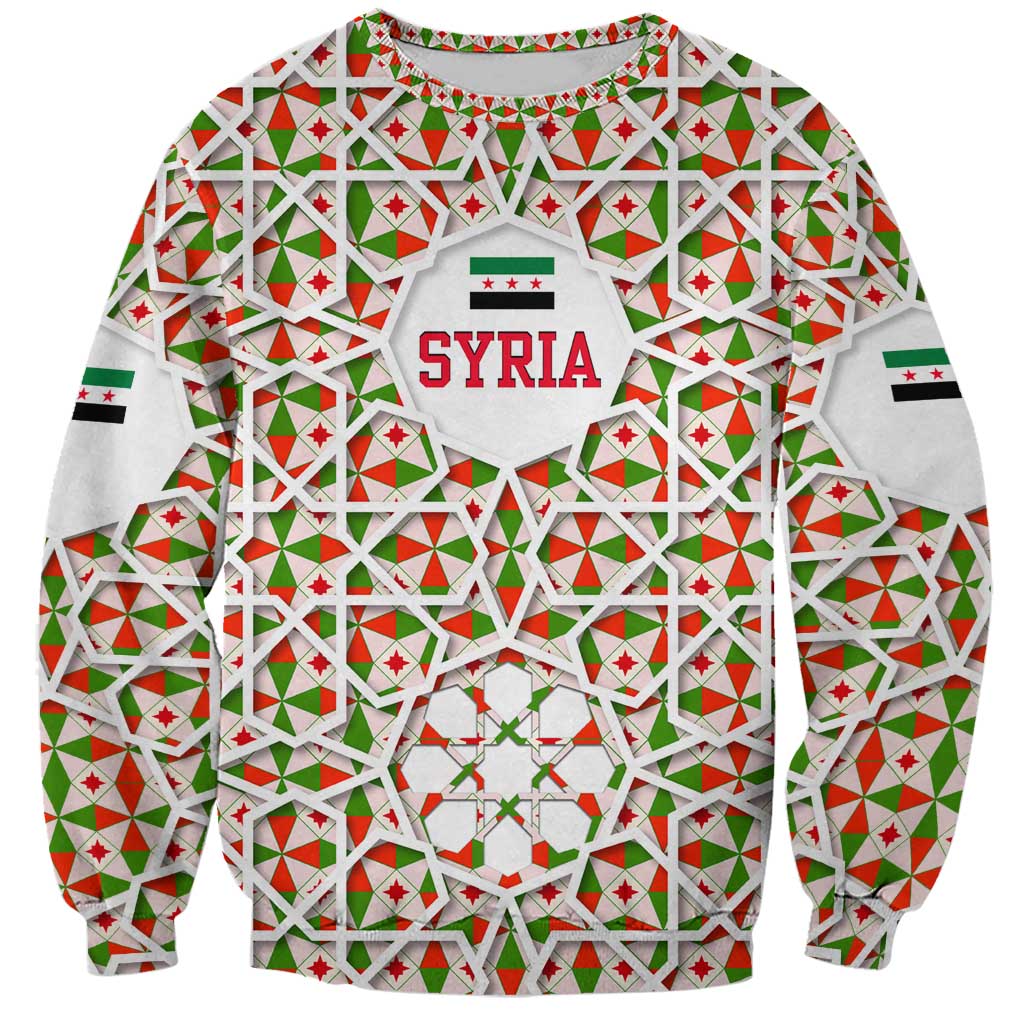 Syria Geometric Pattern Sweatshirt with Traditional Arab Tile Motif and Flag Emblem