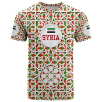 Syria Geometric Pattern T Shirt with Traditional Arab Tile Motif and Flag Emblem