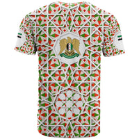 Syria Geometric Pattern T Shirt with Traditional Arab Tile Motif and Flag Emblem