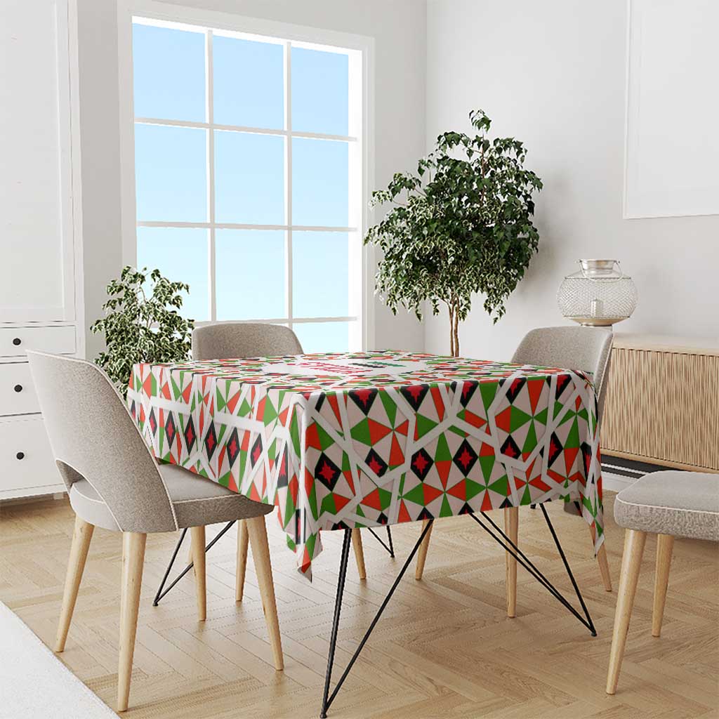 Syria Geometric Pattern Tablecloth with Traditional Arab Tile Motif and Flag Emblem