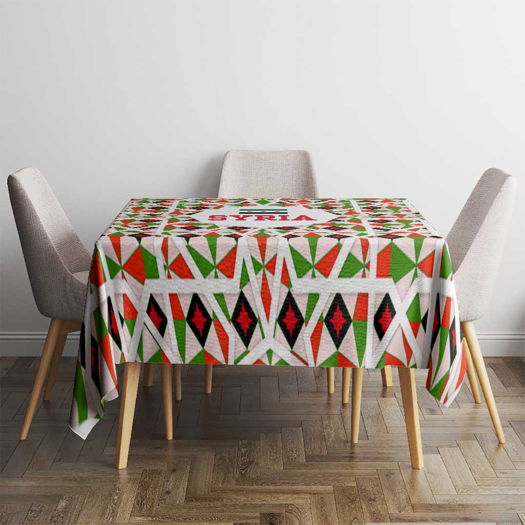 Syria Geometric Pattern Tablecloth with Traditional Arab Tile Motif and Flag Emblem
