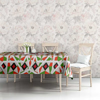 Syria Geometric Pattern Tablecloth with Traditional Arab Tile Motif and Flag Emblem