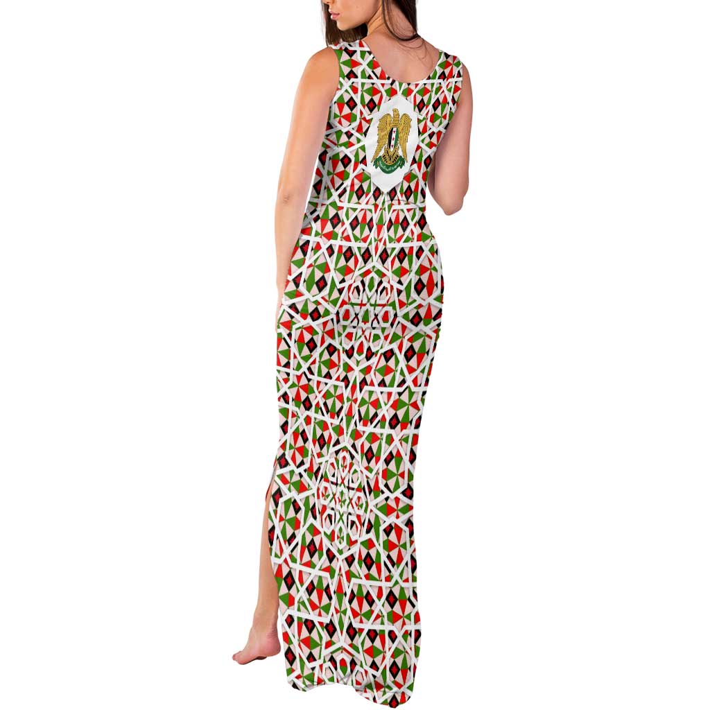 Syria Geometric Pattern Tank Maxi Dress with Traditional Arab Tile Motif and Flag Emblem