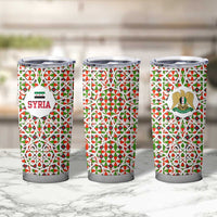 Syria Geometric Pattern Tumbler Cup with Traditional Arab Tile Motif and Flag Emblem