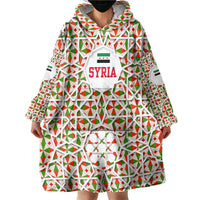 Syria Geometric Pattern Wearable Blanket Hoodie with Traditional Arab Tile Motif and Flag Emblem