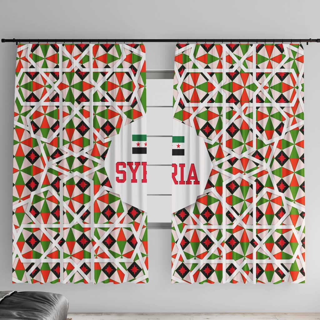 Syria Geometric Pattern Window Curtain with Traditional Arab Tile Motif and Flag Emblem