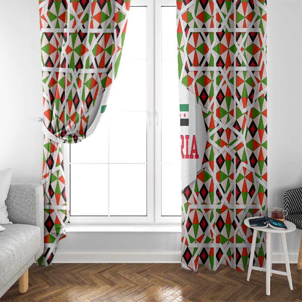Syria Geometric Pattern Window Curtain with Traditional Arab Tile Motif and Flag Emblem