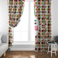 Syria Geometric Pattern Window Curtain with Traditional Arab Tile Motif and Flag Emblem