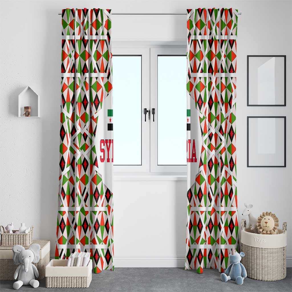 Syria Geometric Pattern Window Curtain with Traditional Arab Tile Motif and Flag Emblem