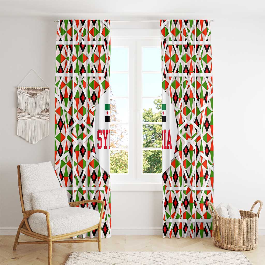 Syria Geometric Pattern Window Curtain with Traditional Arab Tile Motif and Flag Emblem
