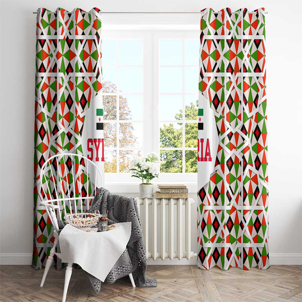 Syria Geometric Pattern Window Curtain with Traditional Arab Tile Motif and Flag Emblem