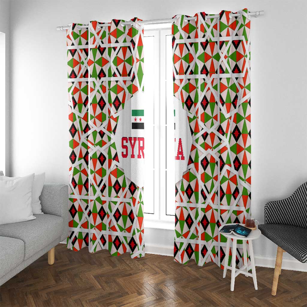 Syria Geometric Pattern Window Curtain with Traditional Arab Tile Motif and Flag Emblem