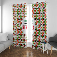 Syria Geometric Pattern Window Curtain with Traditional Arab Tile Motif and Flag Emblem