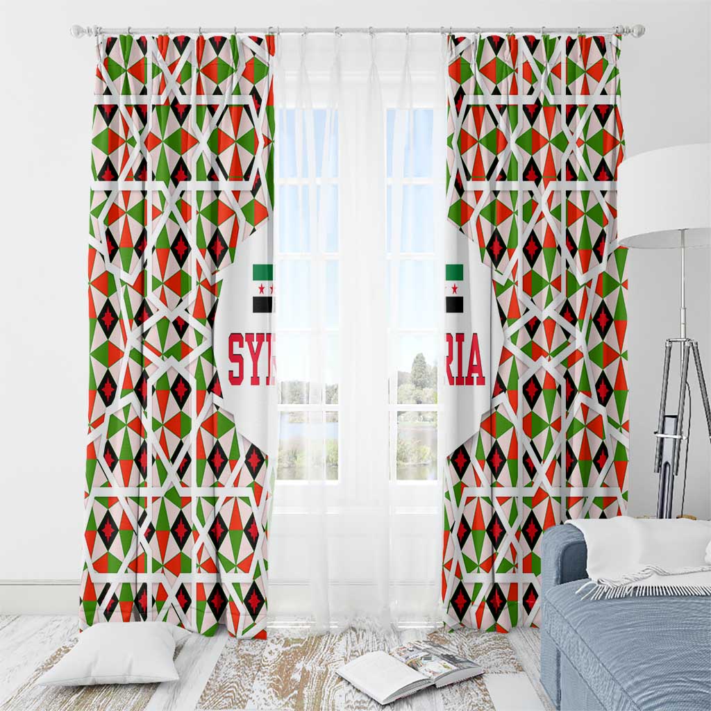 Syria Geometric Pattern Window Curtain with Traditional Arab Tile Motif and Flag Emblem