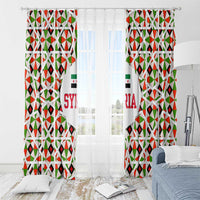 Syria Geometric Pattern Window Curtain with Traditional Arab Tile Motif and Flag Emblem