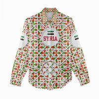 Syria Geometric Pattern Women Casual Shirt with Traditional Arab Tile Motif and Flag Emblem