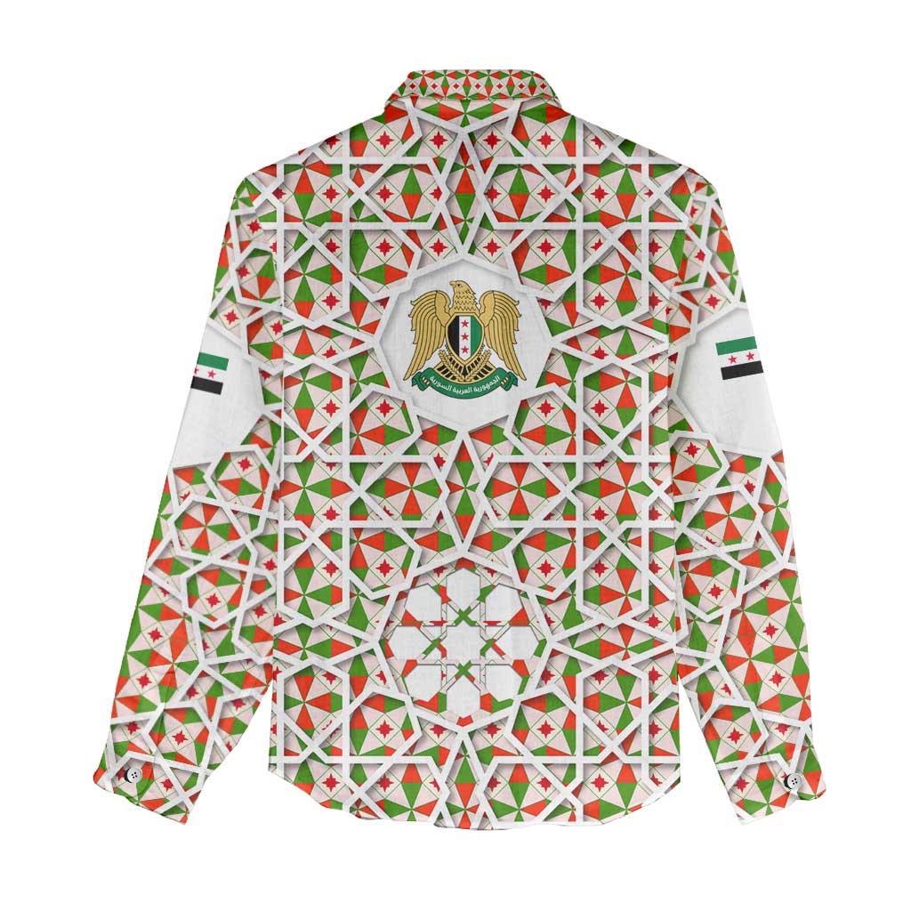 Syria Geometric Pattern Women Casual Shirt with Traditional Arab Tile Motif and Flag Emblem