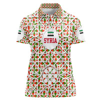 Syria Geometric Pattern Women Polo Shirt with Traditional Arab Tile Motif and Flag Emblem