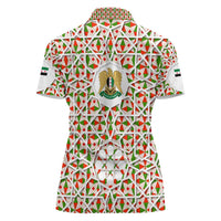 Syria Geometric Pattern Women Polo Shirt with Traditional Arab Tile Motif and Flag Emblem