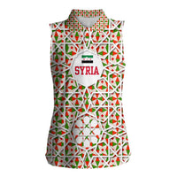 Syria Geometric Pattern Women Sleeveless Polo Shirt with Traditional Arab Tile Motif and Flag Emblem