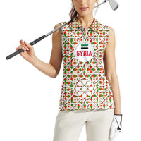 Syria Geometric Pattern Women Sleeveless Polo Shirt with Traditional Arab Tile Motif and Flag Emblem