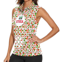 Syria Geometric Pattern Women Sleeveless Polo Shirt with Traditional Arab Tile Motif and Flag Emblem