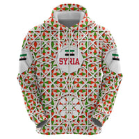 Syria Geometric Pattern Zip Hoodie with Traditional Arab Tile Motif and Flag Emblem