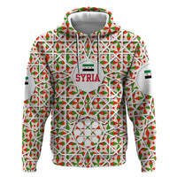 Syria Geometric Pattern Zip Hoodie with Traditional Arab Tile Motif and Flag Emblem