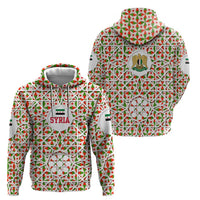 Syria Geometric Pattern Zip Hoodie with Traditional Arab Tile Motif and Flag Emblem